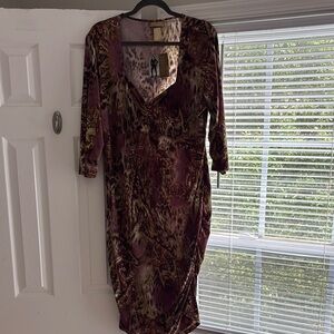 Miss Tina Red and Brown Ruched Wrap Dress
